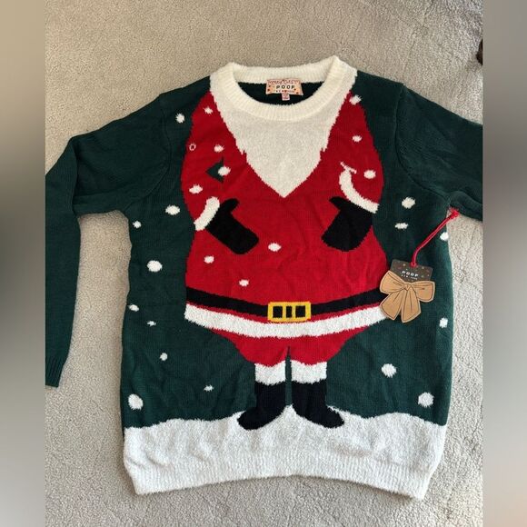 New Poof! New York ugly Christmas sweater with Santa Claus body beard sz S - Picture 7 of 9